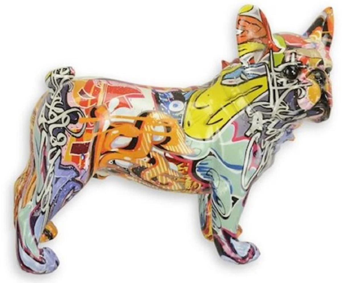Casa Padrino figura decorativa de diseñador de resina sintética perro bulldog colorido 24,4 x 10,6 x A. 19,6 cm - Escultura de decoración de salón - Accesorios de decoración