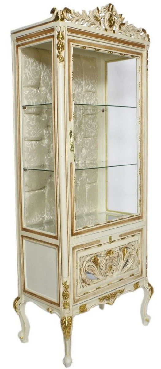 Casa Padrino vitrina barroco crema / beige / oro 70 x 40 x A. 170 cm - Vitrina barroco adornada con puerta de vidrio y pedrer¨ªa - Muebles Barrocos