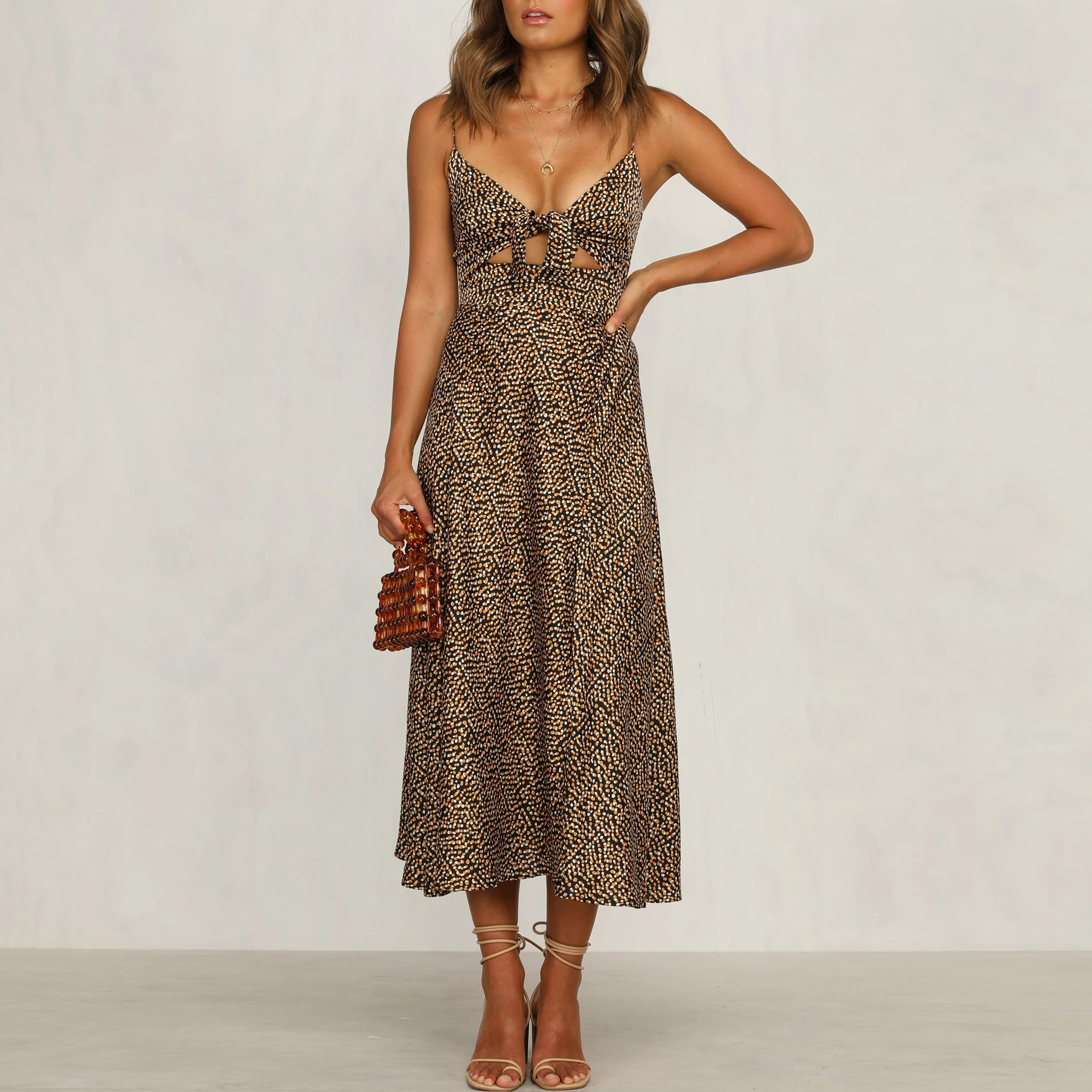 Fashion Suspenders Spring And Summer Knotted Small Leak Dress