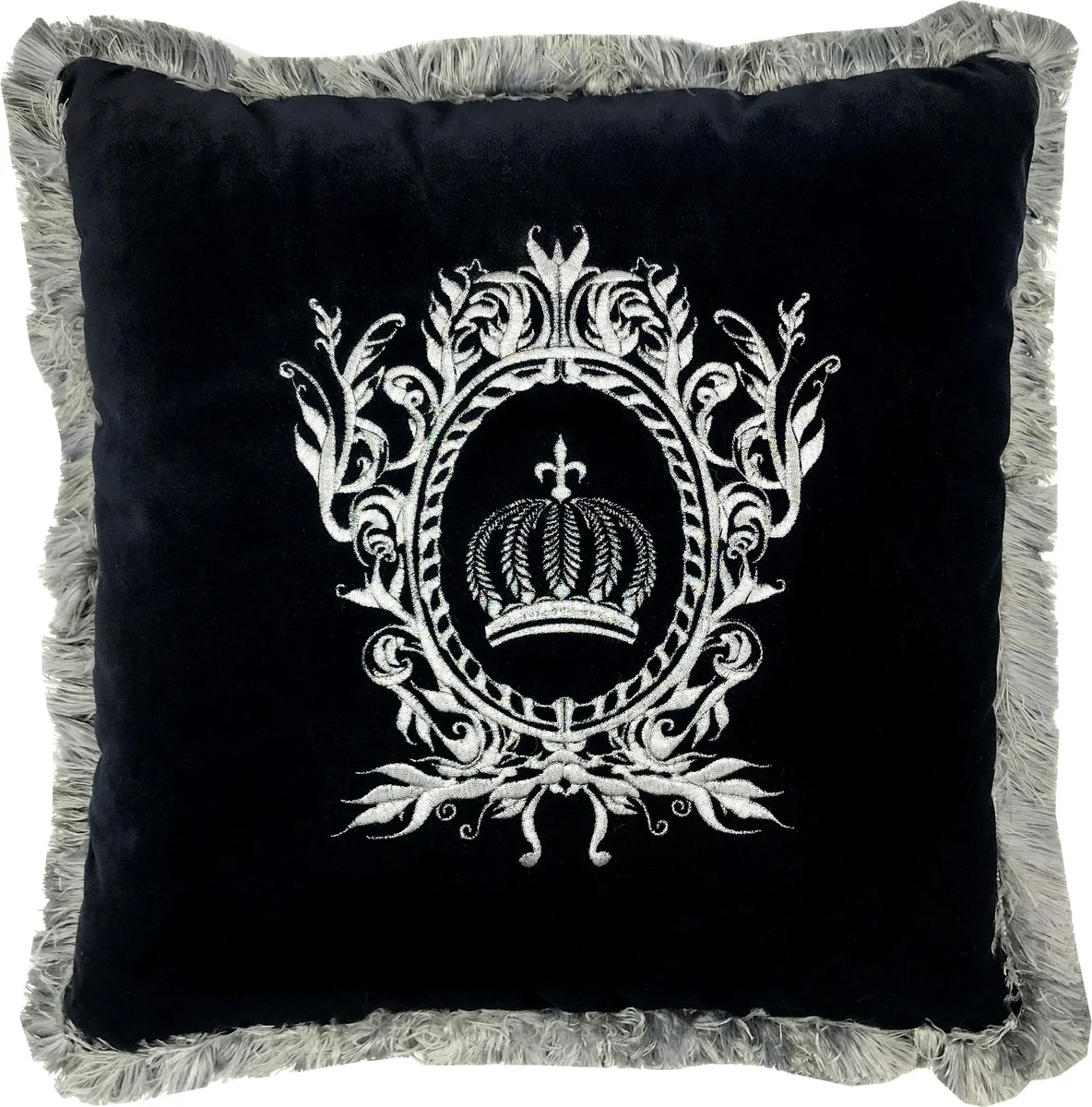 Almohada decorativa de lujo Harald Gl??ckler Pomp??s de Casa Padrino negro / plata - almohada Gl??ckler