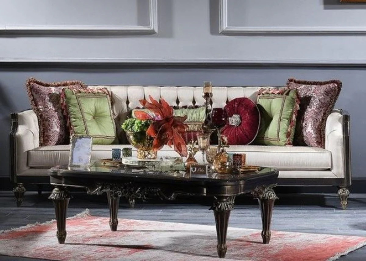 Casa Padrino sof¨¢ de sal¨®n barroco de lujo crema / azul / negro / oro 238 x 92 x A. 86 cm - Muebles Barrocos Adornados