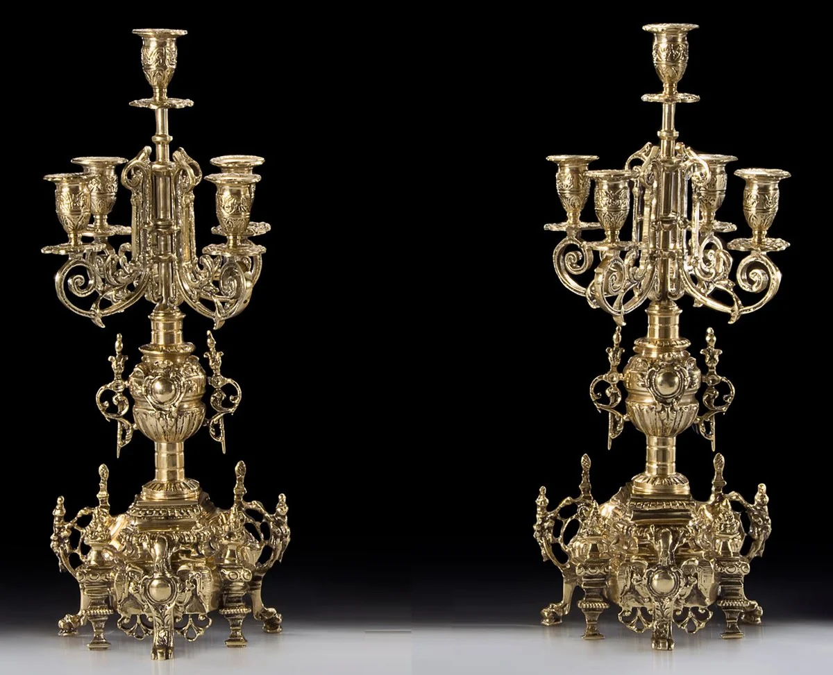 Casa Padrino conjunto de portavelas barroco de lujo oro Ø 23 x A. 50 cm - Portavelas de bronce de estilo barroco hecho a mano - Accesorios barrocos - Interior barroco - noble y magnífico