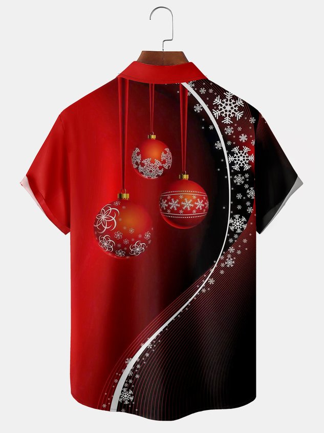 Christmas Decoration Chest Pocket Short Sleeve Shirt