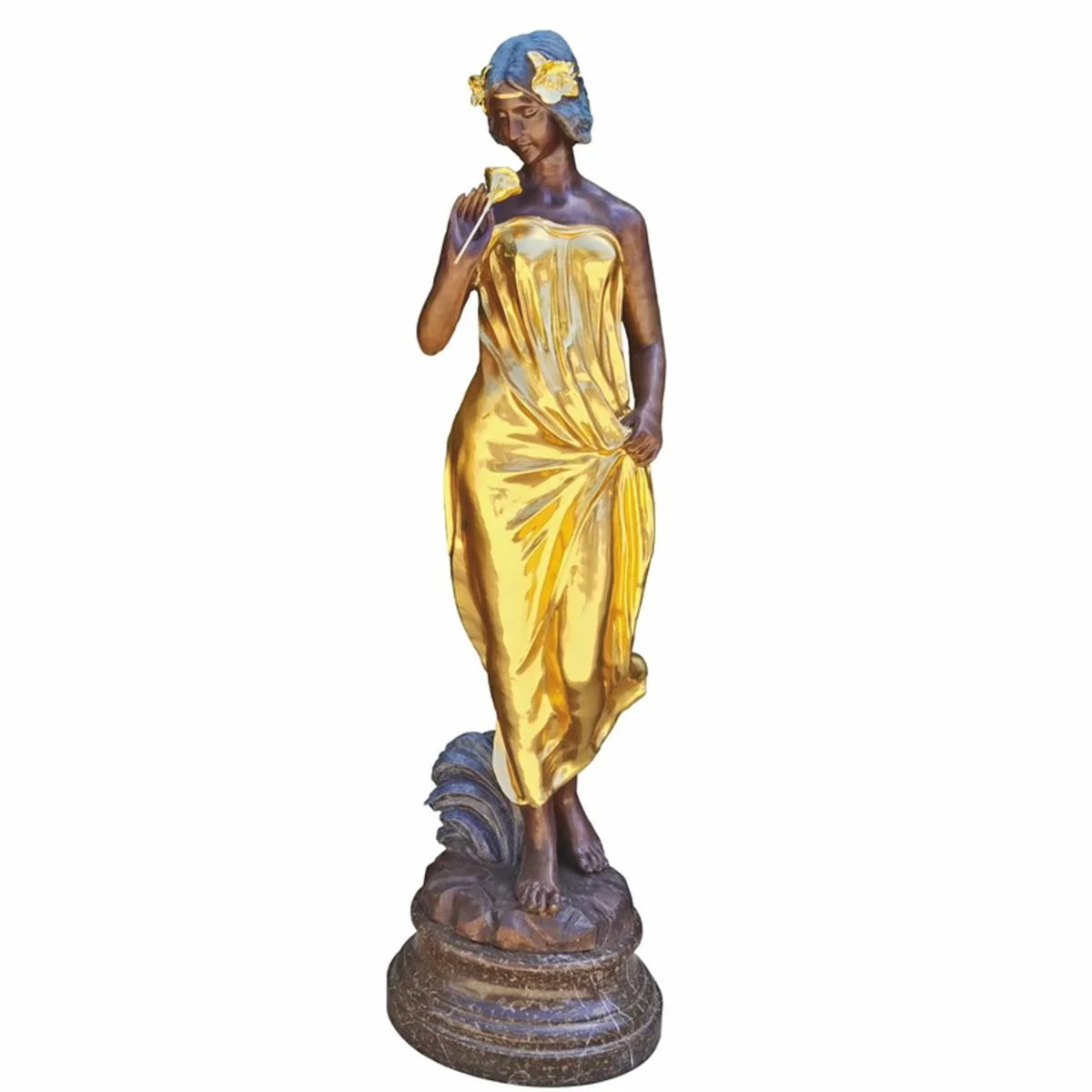Casa Padrino escultura de lat¨®n decorativa de jard¨ªn Art Nouveau mujer con flor oro / bronce / negro A. 180 cm