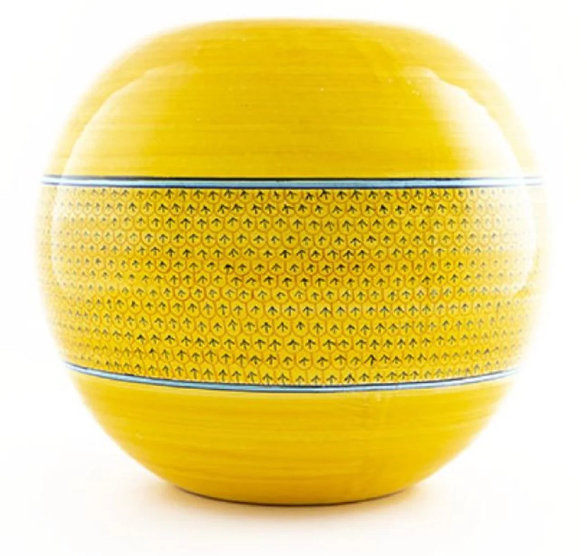 Casa Padrino jarrón de cerámica de lujo amarillo / azul / negro Ø 30 x A. 26 cm - Florero redondo hecho y pintado a mano - Accesorios decorativos - Calidad de lujo - Hecho en Italia