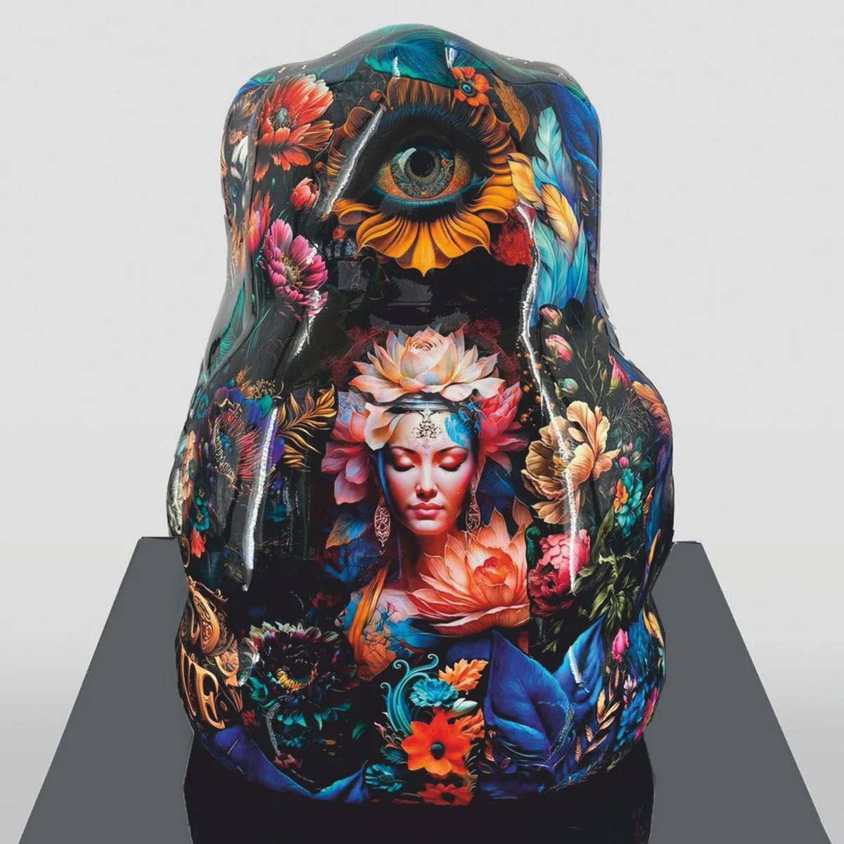 Casa Padrino Escultura Decorativa Oso Panda Colorido / Negro Al. 90 cm - Figura Decorativa