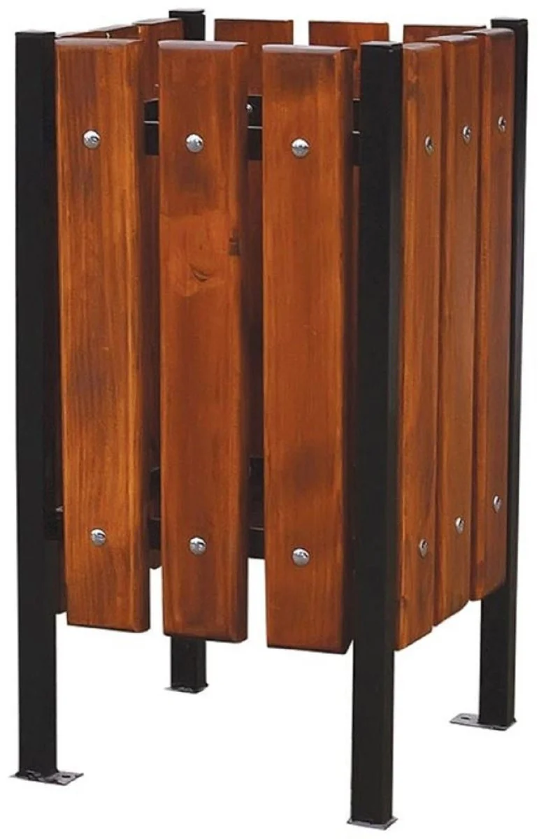 Casa Padrino cubo de basura de lujo marrón oscuro / negro 38 x 38 x A. 70 cm - Cubo de basura de madera maciza con patas de acero - Cubo de basura de jardín de terraza de catering