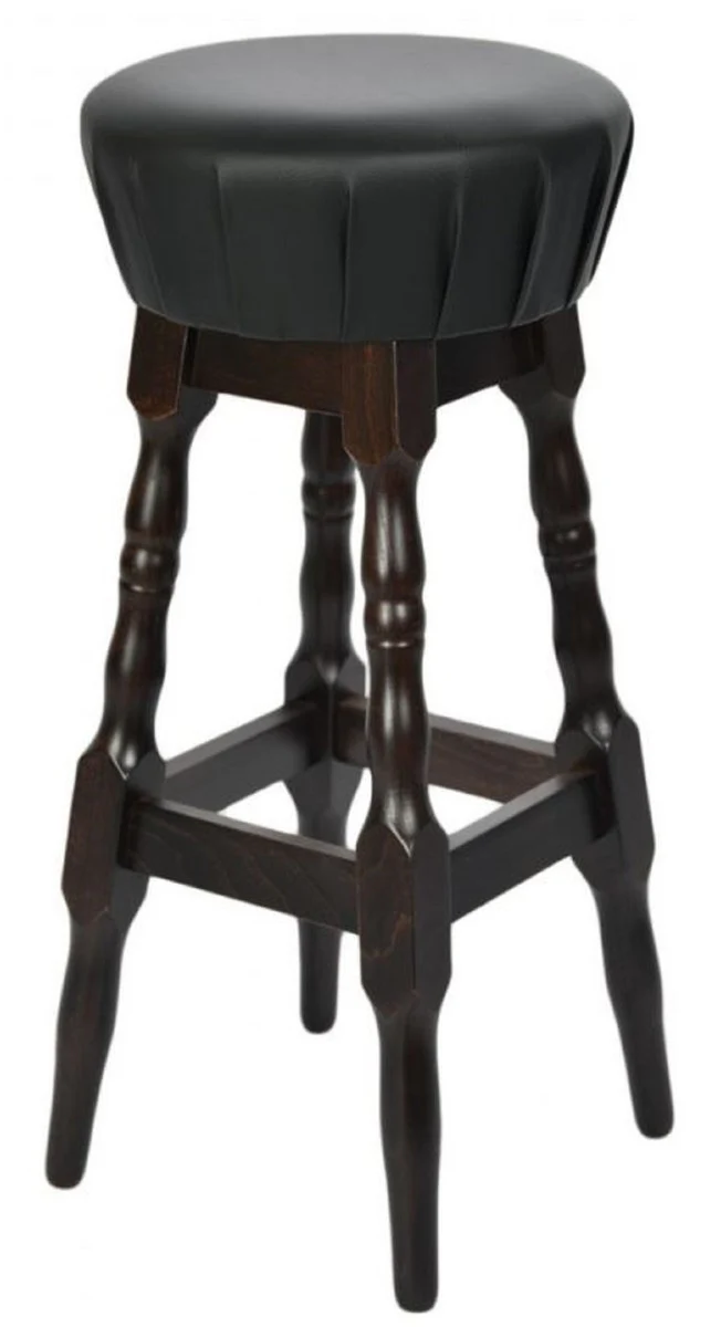Casa Padrino taburete de bar Art Nouveau negro / marr¨®n oscuro A. 80 cm - Silla de bar redonda de cuero artificial