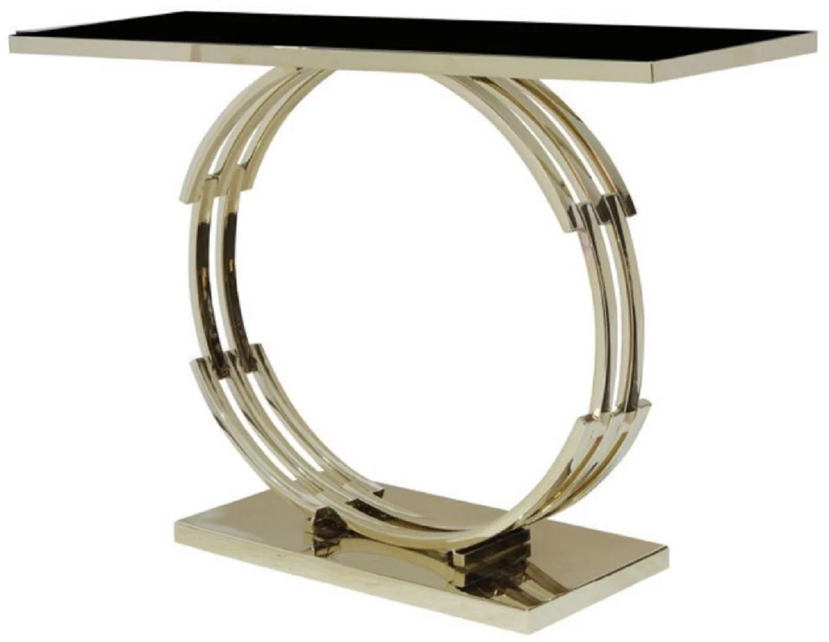 Casa Padrino consola de lujo oro / negro 120 x 40 x A. 82 cm - Mesa consola rectangular con tapa de vidrio - Muebles de lujo - Muebles de sal¨®n - Interiores de lujo