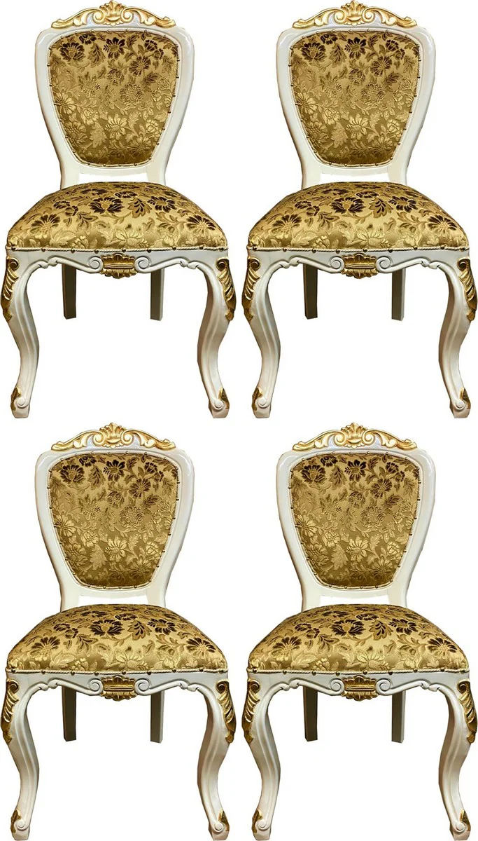 Pomp??s by Casa Padrino sillas de comedor barrocos de lujo patr¨®n ramo oro / crema- blanco / oro - Sillas barrocas Pomp??s dise?adas por Harald Gl??ckler - 4 Sillas de Comedor - Muebles Barrocos