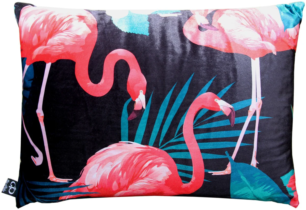Casa Padrino almohada de lujo Malibu flamencos Negro / 35 x 55 cm Multi-color - m¨¢s fino terciopelo - decorativos cojines sala de estar