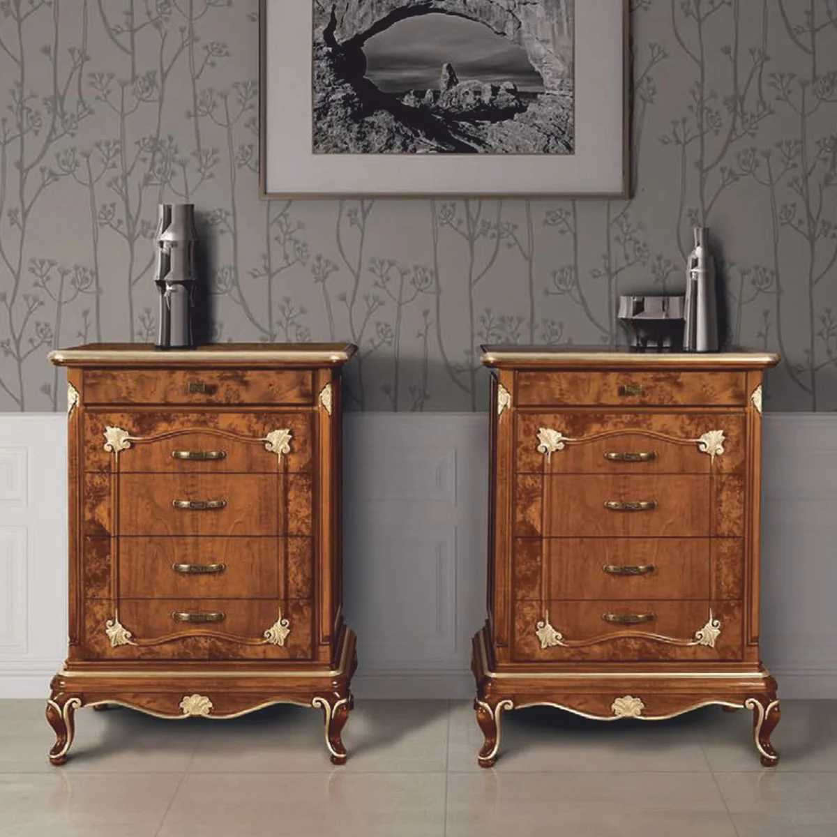 Casa Padrino cómoda barroco de lujo con 5 cajones marrón / oro A. 105 cm - Hecha en Italia