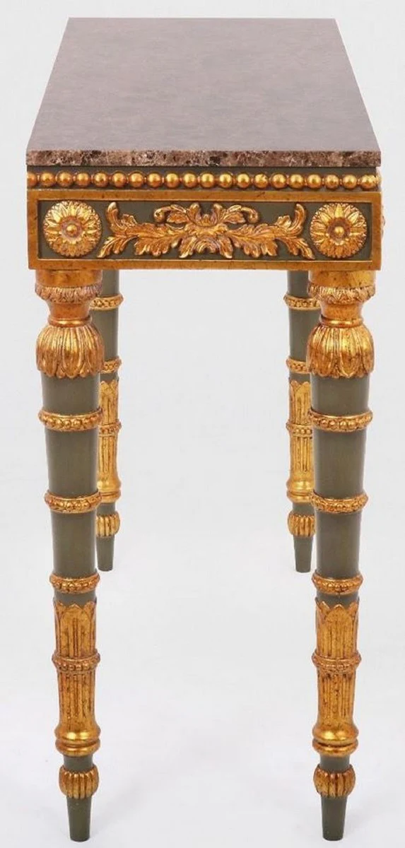 Casa Padrino consola barroco de lujo gris / oro antiguo / marr¨®n - Consola de madera maciza hecha a mano con elegantes decoraciones y tapa de m¨¢rmol - Muebles Barrocos