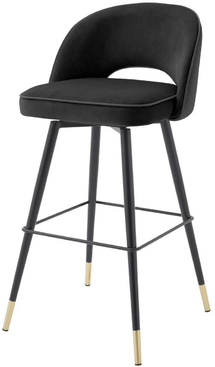 Casa Padrino conjunto de sillas de bar de lujo negro / lat¨®n 51 x 52 x A. 103 cm - Taburetes de bar con asiento giratorio y tela de terciopelo noble - Muebles de Bar de Lujo