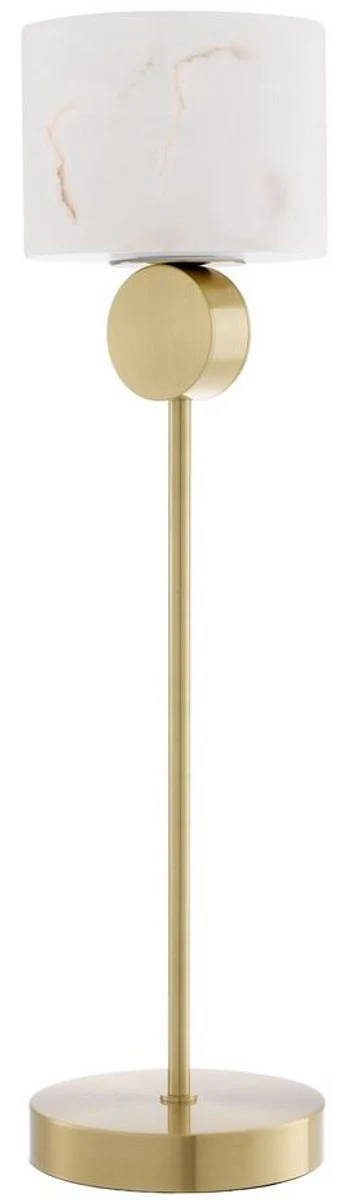 Casa Padrino lámpara de mesa de lujo latón / alabastro Ø 20 x A. 76 cm - Lámpara de mesa moderna con pantalla redonda de alabastro - Luces de Lujo