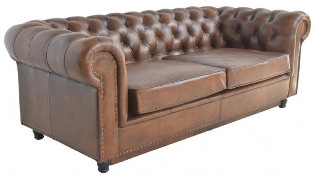 Casa Padrino sof¨¢ cama de cuero Chesterfield de lujo marr¨®n 240 x 102-220 x A. 76 cm - Sof¨¢ de sal¨®n de cuero aut¨¦ntico - Muebles de sal¨®n de cuero aut¨¦ntico - Muebles de cuero de lujo