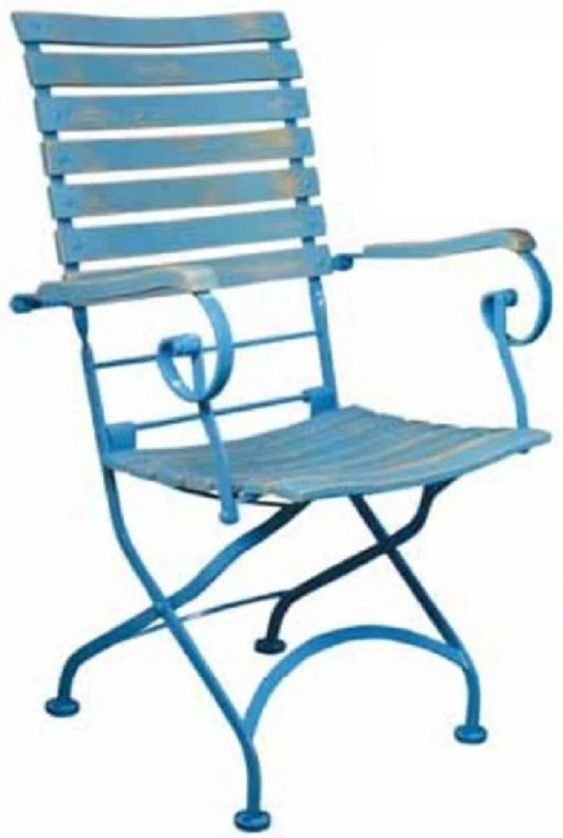 Casa Padrino silla de jard¨ªn Art Nouveau con reposabrazos azul claro antiguo A. 95 cm - Muebles de Jard¨ªn Art Nouveau
