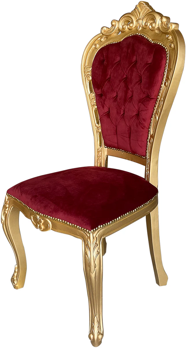 Casa Padrino silla de comedor barroco de lujo rojo burdeos / oro - Silla de estilo antiguo hecha a mano con tela de terciopelo fino - Muebles de comedor en estilo barroco