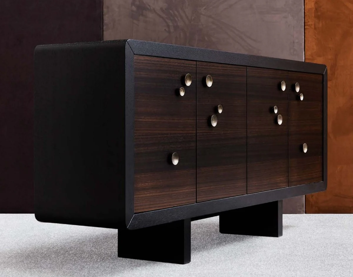 Casa Padrino aparador de lujo negro / marr¨®n oscuro 191 x 46 x A. 91 cm - Mueble de madera maciza con 4 puertas - Muebles de sal¨®n - Muebles de hotel - Colecci¨®n de Lujo