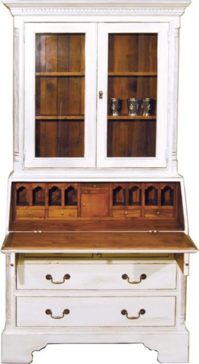 Casa Padrino Vintage Secretary cabinet antique style white / wood colors H 210 x W 110 cm - cabinet shelf cabinet Shabby Chic Hotel Furniture