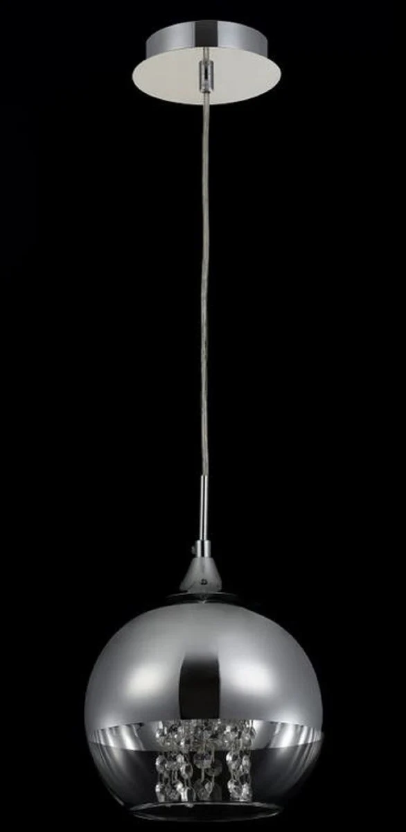 Casa Padrino lámpara colgante plata Ø 20 x H. 17,5 cm - Lámpara Colgante con Pantalla Redonda y Colgantes de Cristal de Primera Calidad