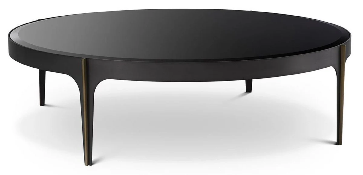Casa Padrino mesa de centro de lujo bronce / lat¨®n / negro ? 124 x A. 34,5 cm - Mesa de sal¨®n redonda de acero inoxidable con tapa de vidrio - Muebles de sal¨®n de lujo