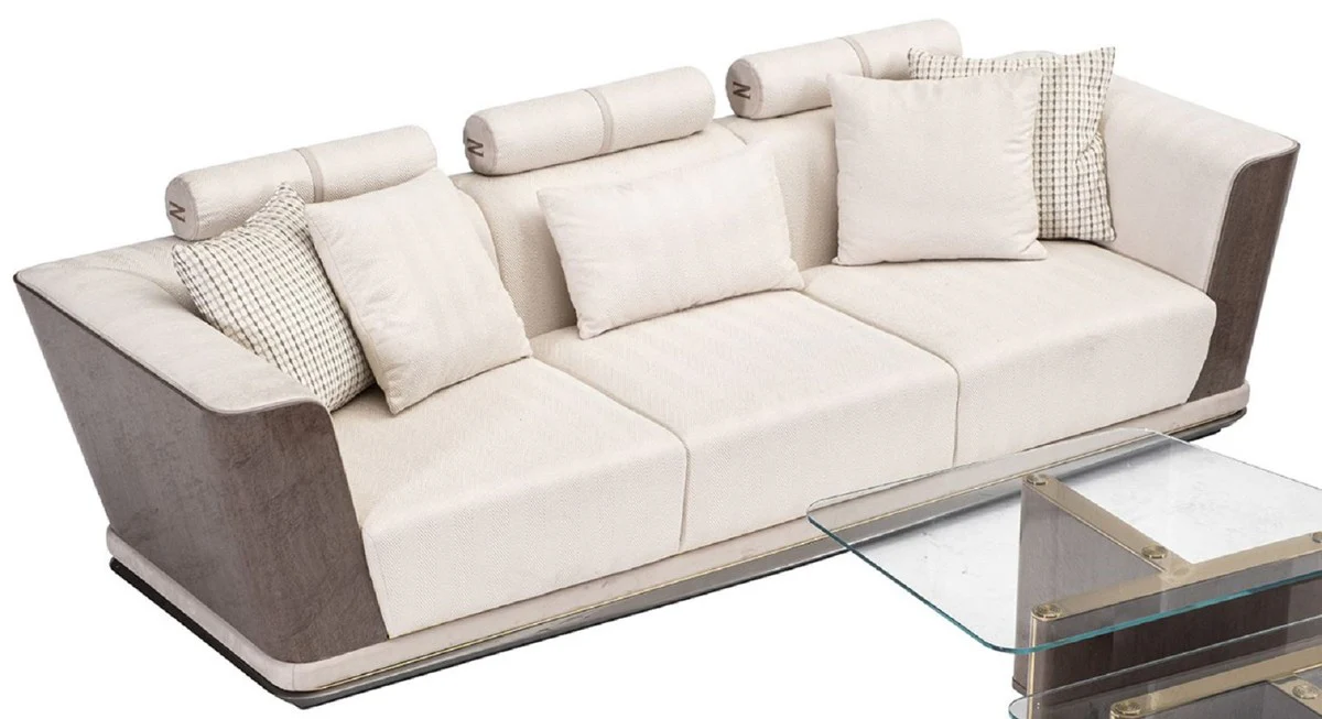 Casa Padrino sof¨¢ de lujo crema / gris / oro 280 x 98 x A. 85 cm - Sof¨¢ de sal¨®n - Sof¨¢ de hotel - Muebles de sal¨®n - Muebles de hotel - Muebles de lujo - Interiores de lujo