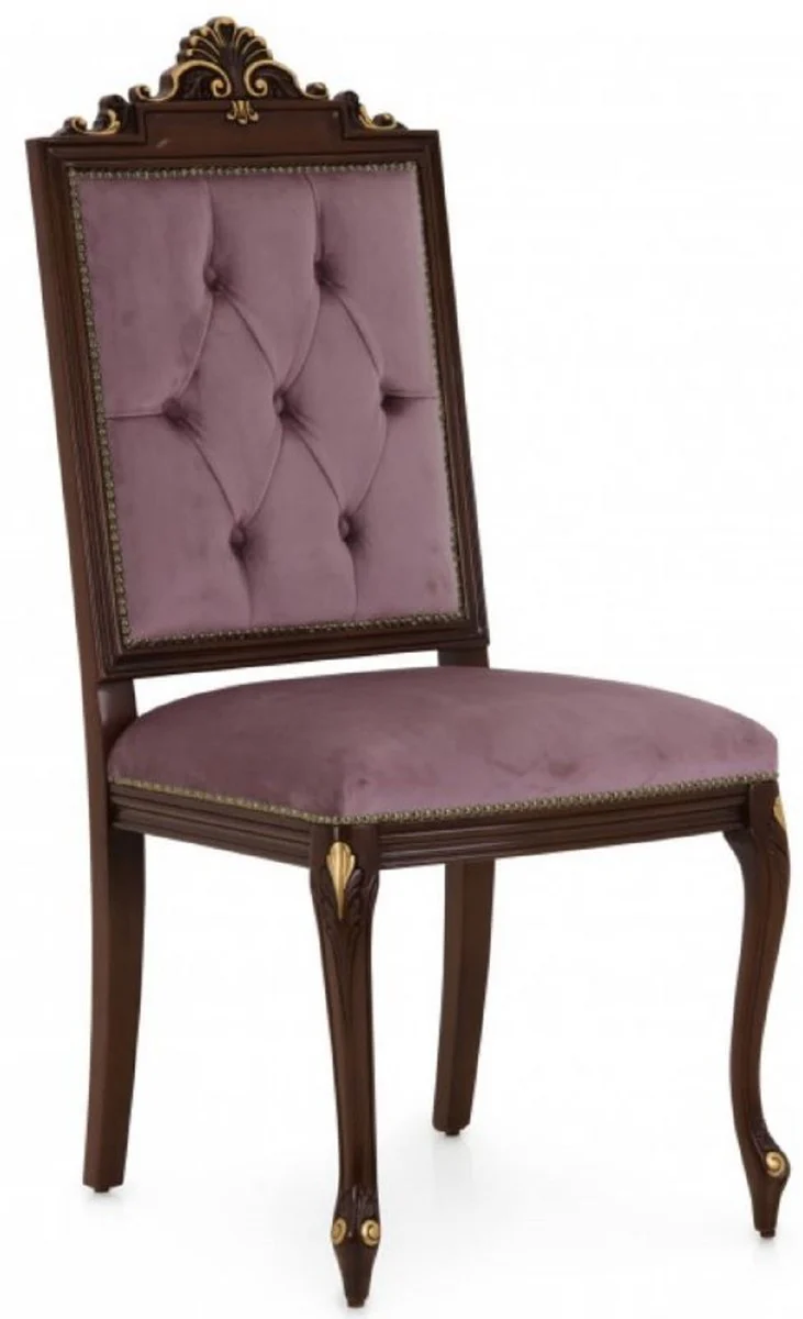 Casa Padrino conjunto de sillas de comedor barrocos de lujo p¨²rpura / marr¨®n oscuro / oro - Conjunto de sillas de cocina de 6 - Muebles de comedor barrocos - Calidad de Lujo - Hecho en Italia