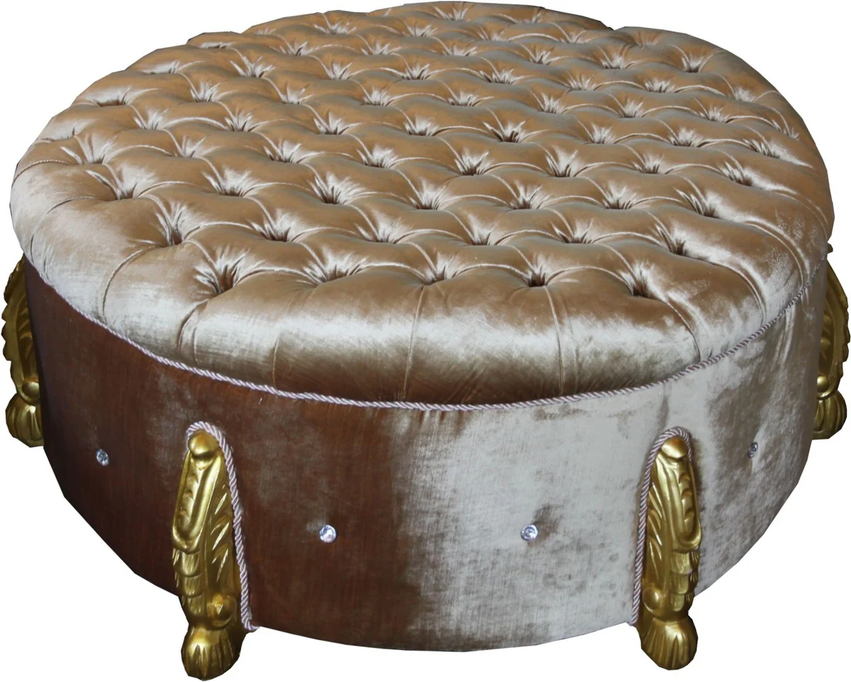 Casa Padrino enorme taburete redondo barroco en dorado con diamantes de imitaci¨®n bling bling de 107 cm de di¨¢metro - mobiliario de hotel de lujo
