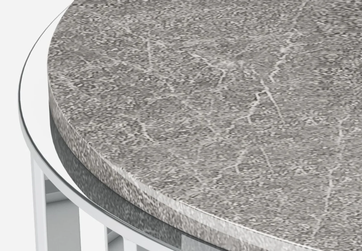 Casa Padrino mesa de centro de lujo gris / plata ? 100 x A. 42 cm - Mesa de sal¨®n redonda con encimera de m¨¢rmol Emperador y marco de acero inoxidable - Muebles de sal¨®n - Calidad de Lujo