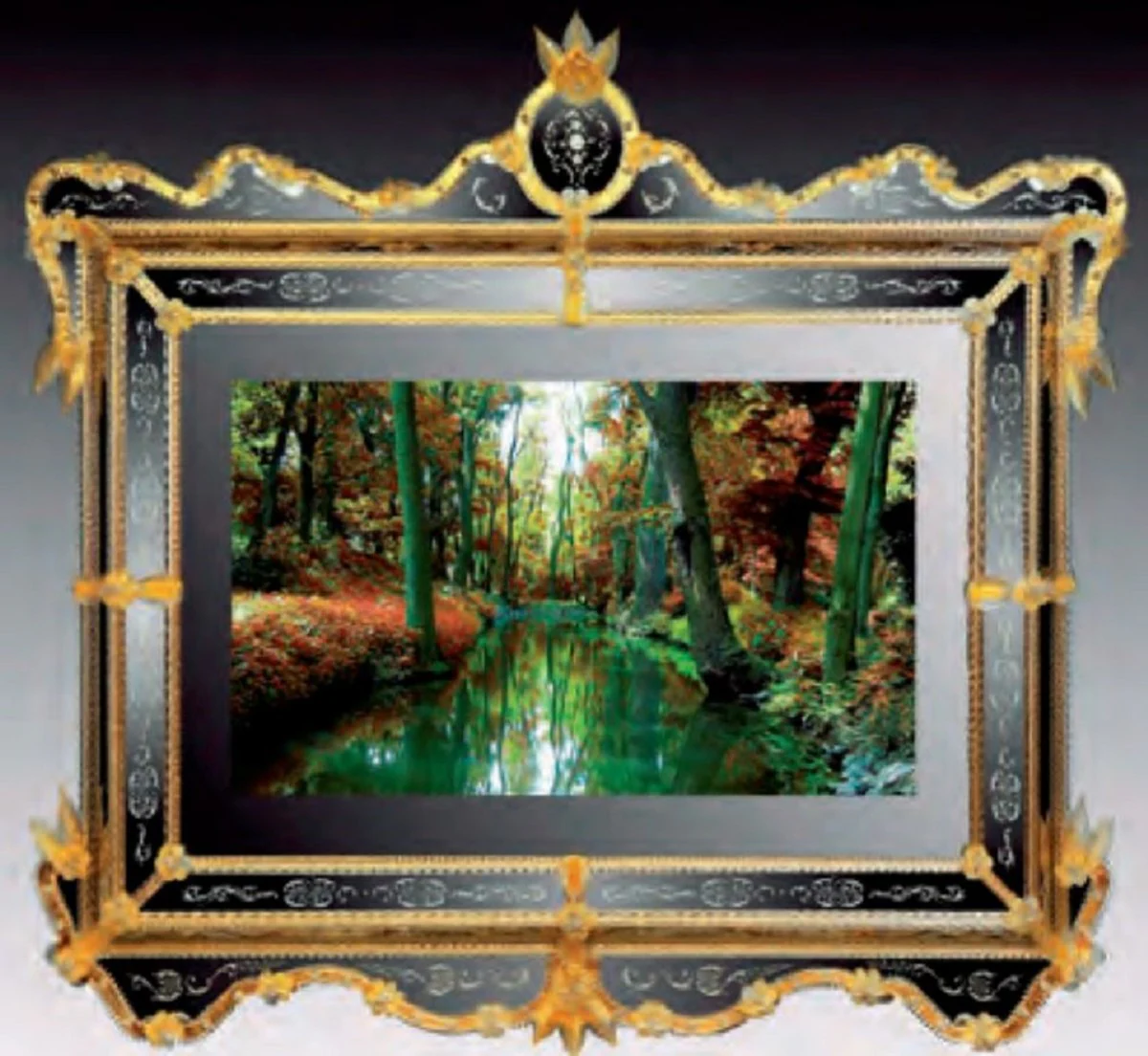 Casa Padrino espejo barroco de lujo oro - Magn¨ªfico espejo de pared de estilo veneciano con TV integrada de 40 pulgadas - Muebles barrocos - Muebles de lujo estilo barroco - Hecho en Italia