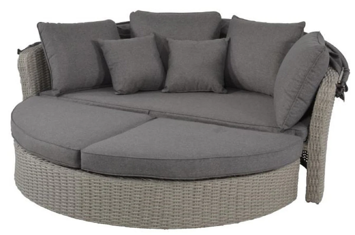 Casa Padrino isla tumbona de lujo gris oscuro / gris 200 x 182 x A. 161 cm - Sofá lounge resistente a la intemperie con toldo - Mobiliario de hotel de terraza de jardín moderno