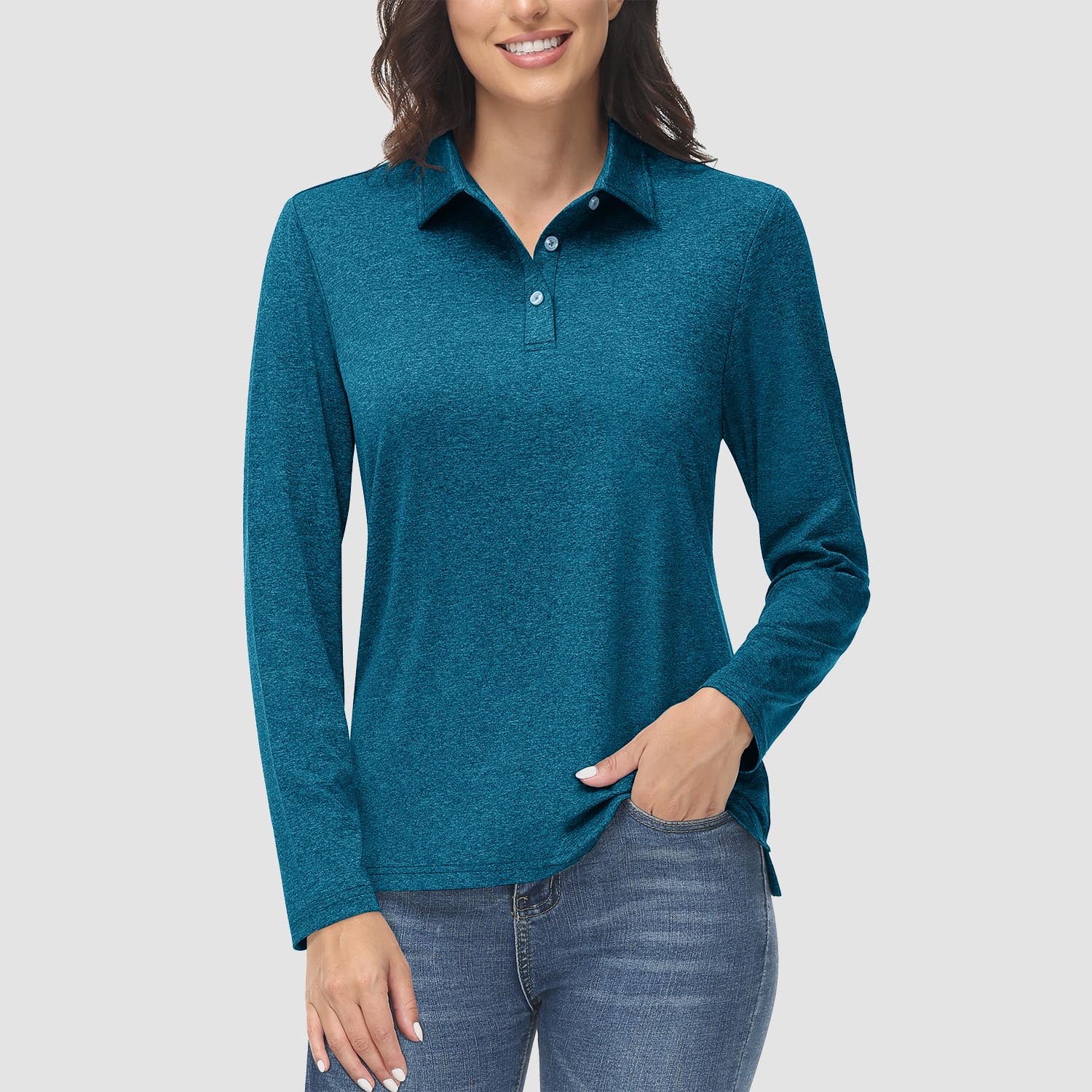 Women's Polo Shirts Long Sleeve UPF 50+ Sun Protection Golf Shirts Quick Dry Athletic Workout Collared Shirt