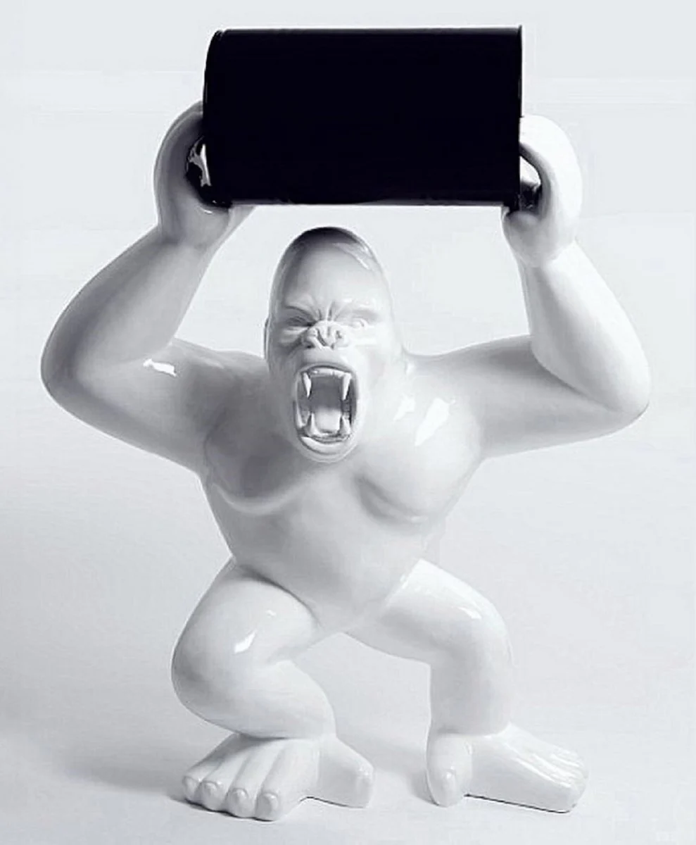 Casa Padrino escultura decorativa XXL gorila con barril blanco / negro A. 250 cm - Enorme figura de jard¨ªn