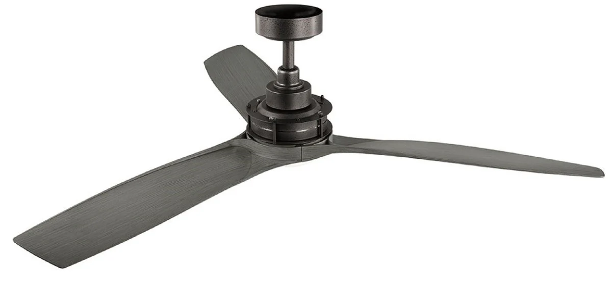 Casa Padrino ventilador de techo de lujo negro / gris 142 x A. 36 cm - Ventilador moderno con control remoto - Calidad de Lujo