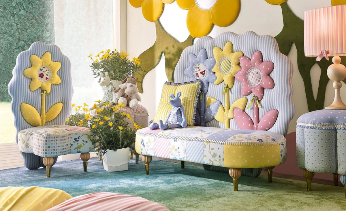 Casa Padrino sofá infantil de lujo girasoles colorido - Sofá para habitación infantil - Muebles para habitación infantil - Calidad de primera clase - Hecho en Italia