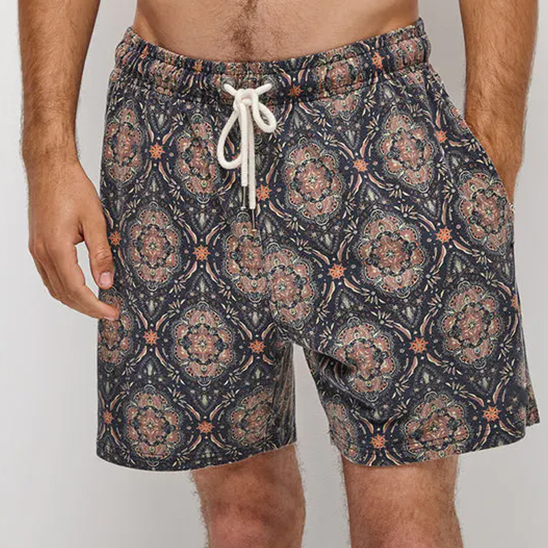Summer Retro Kaleidoscope Pattern Surf Shorts