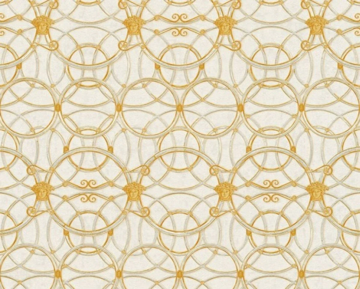 Papel Pintado no Tejido Barroco de Diseño Versace IV 37049-1 - Crema / Oro / Plata - Papel Pintado de Diseño - Alta Calidad