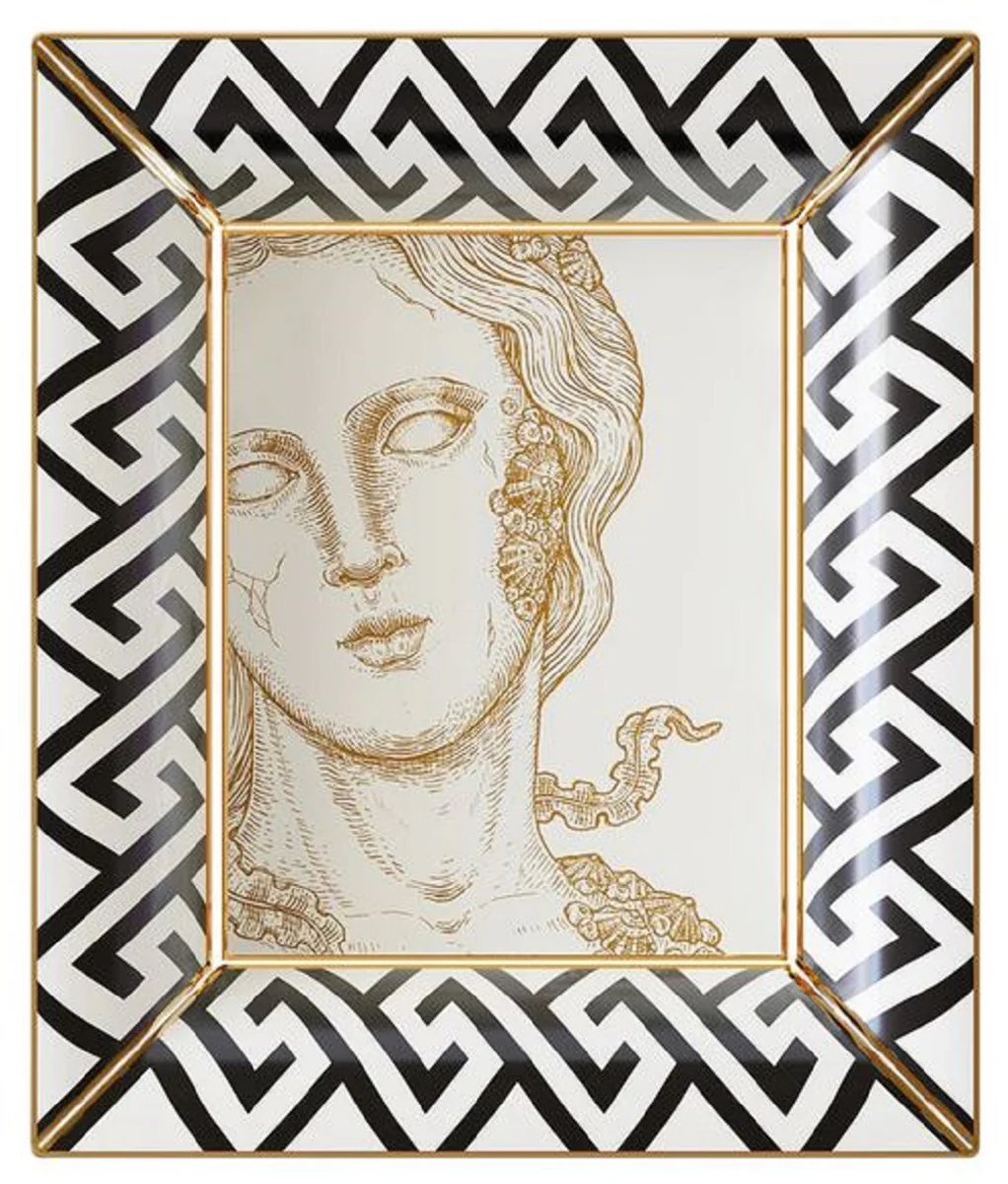 Casa Padrino cuenco decorativo de lujo diosa blanco / negro / oro 20,5 x 17,5 x A. 13,5 cm - Cuenco de porcelana pintada a mano - Calidad de lujo - Hecho en Italia