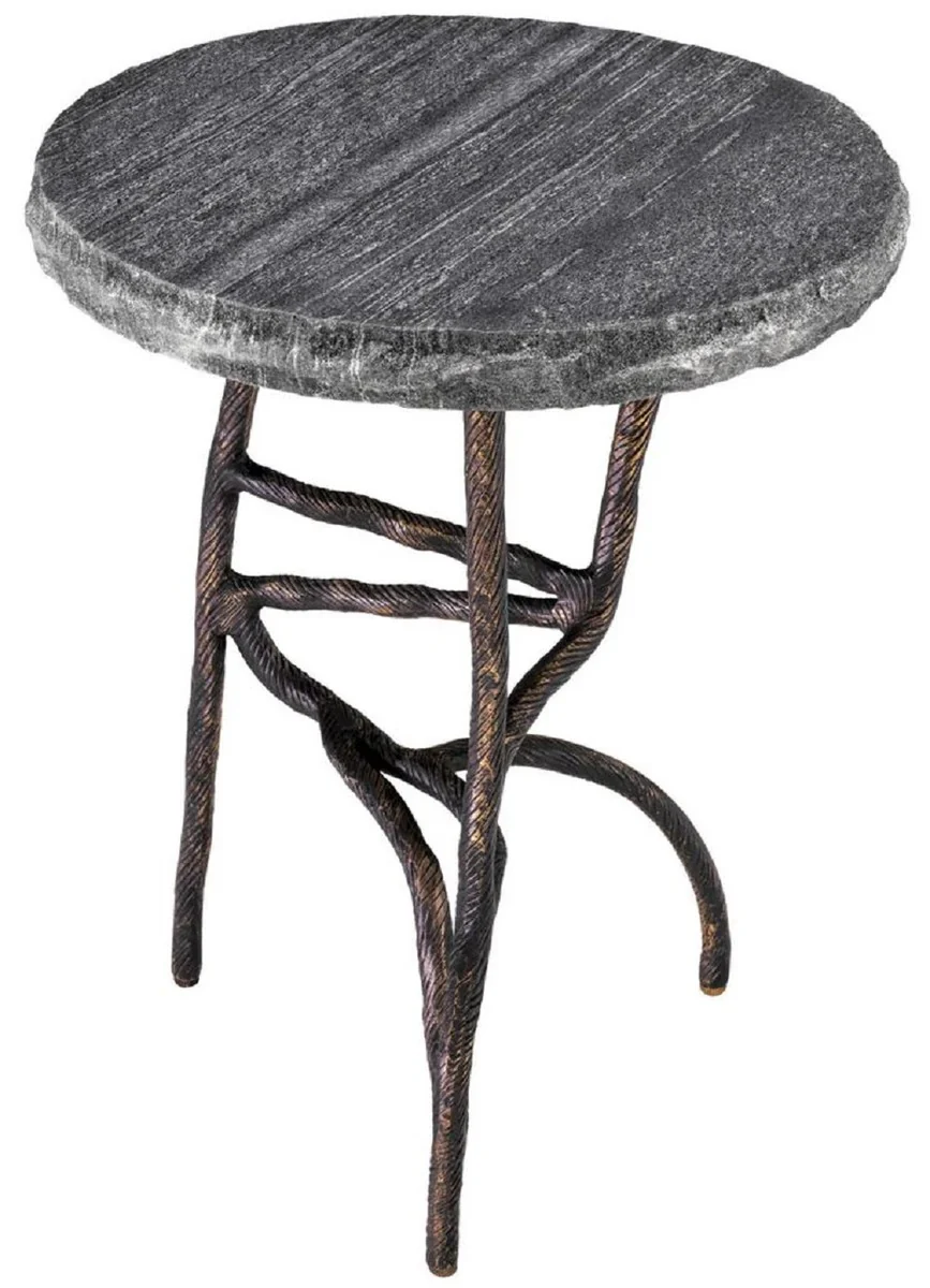 Casa Padrino mesa auxiliar de lujo lat¨®n vintage / negro ? 45,5 x A. 58 cm - Mesa redonda de lat¨®n con tapa de m¨¢rmol - Muebles de sal¨®n - Muebles de lujo - Interiores de lujo - Calidad de lujo