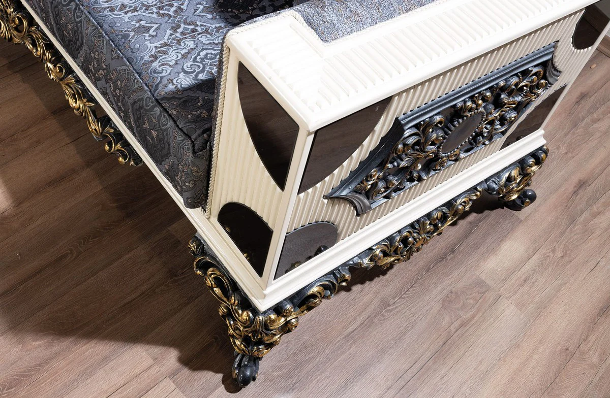 Casa Padrino sof¨¢ barroco de lujo azul / blanco / negro / oro - Sof¨¢ de sal¨®n hecho a mano con patr¨®n elegante - Muebles de sal¨®n de lujo en estilo barroco - Magn¨ªficos muebles barrocos