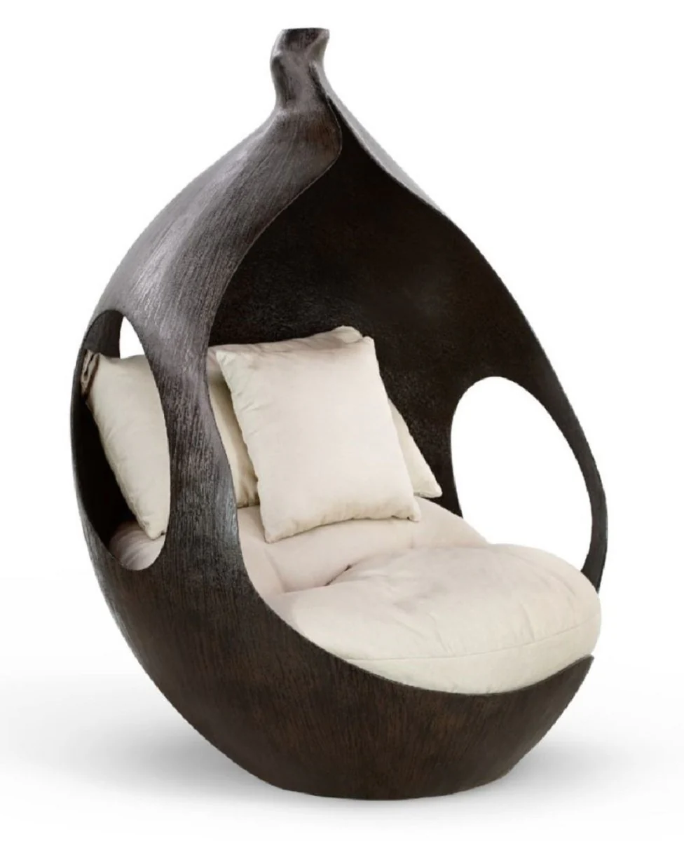 Casa Padrino sof¨¢ de jard¨ªn de 2 plazas de dise?o de lujo marr¨®n oscuro / crema 120 x 125 x A. 165 cm - Sof¨¢ de jard¨ªn resistente a la intemperie - Muebles de jard¨ªn de lujo - Muebles de piscina