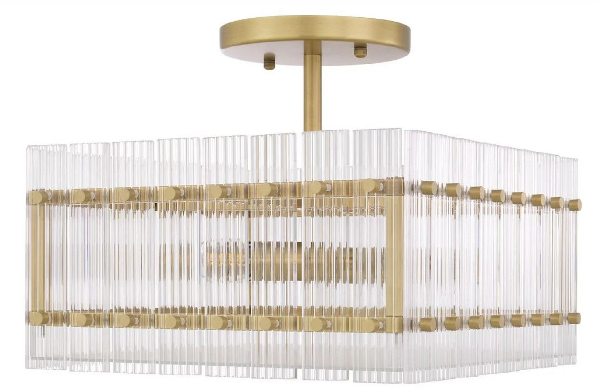 Casa Padrino lámpara de techo de lujo latón antiguo / blanco 45 x 45 x A. 22 cm - Lámpara de techo de vidrio cuadrado - Lámparas de techo modernos