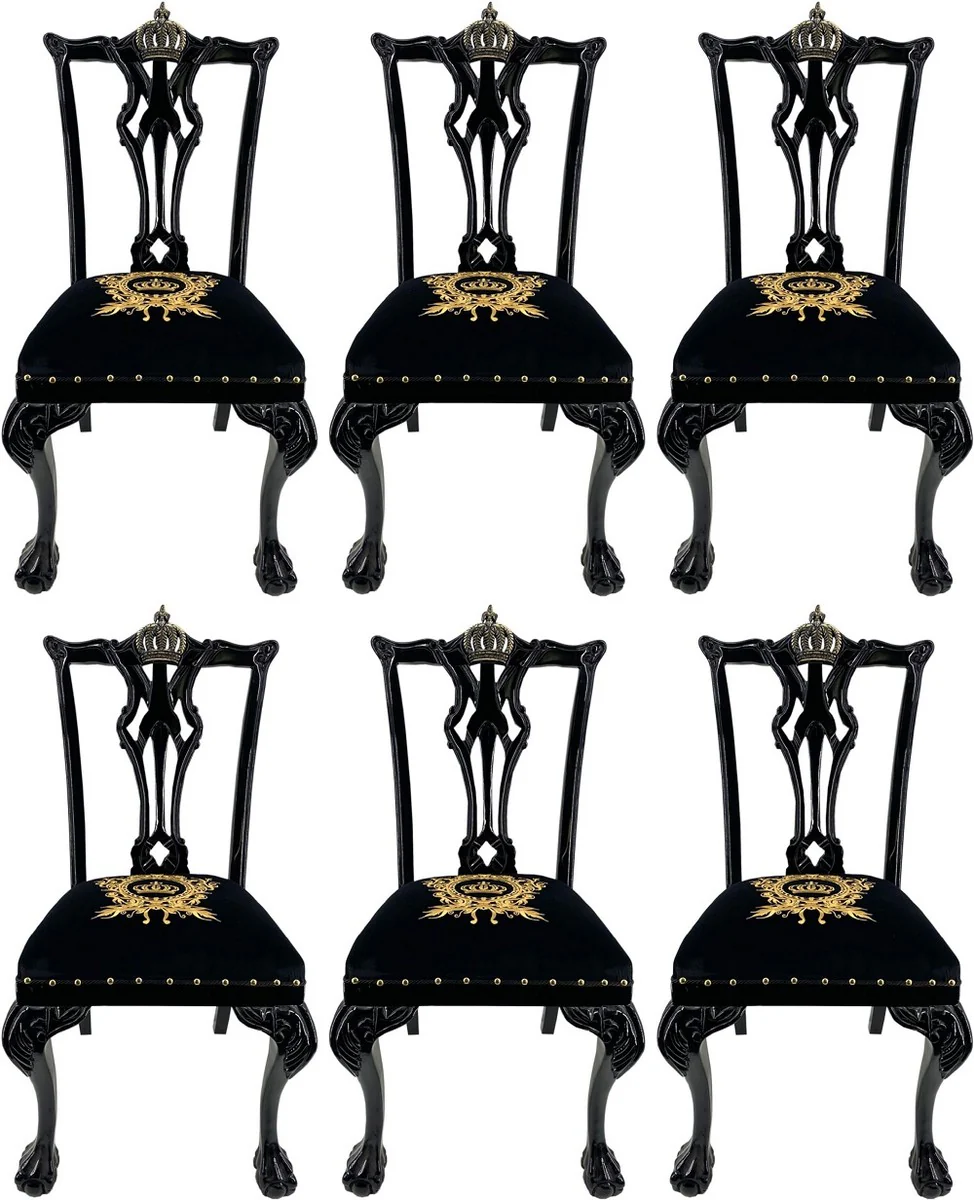 Pomp??s by Casa Padrino sillas de comedor barrocos de lujo negro / oro - Sillas barrocas Pomp??s dise?adas por Harald Gl??ckler - 6 Sillas de Comedor - Muebles de comedor barrocos