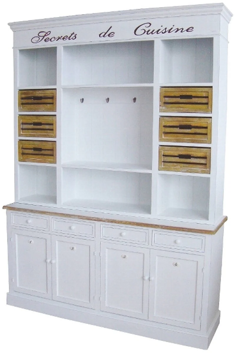 Casa Padrino Country Style Kitchen Cabinet Antique White / Natural Colors 160 x 43 x H. 218 cm - Country Style Kitchen Furniture