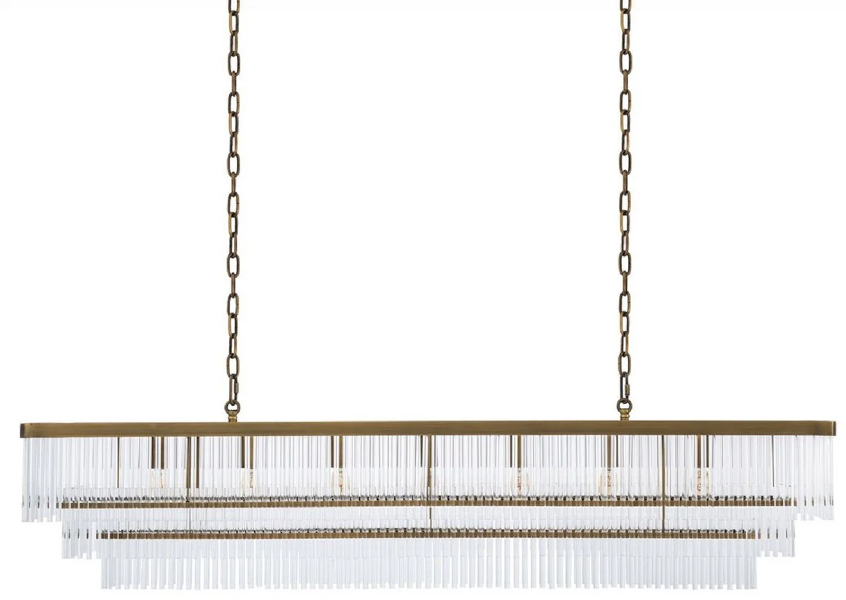 Casa Padrino araña de luces de lujo latón antiguo 140 x 40 x A.33 cm - Lámpara de Araña Rectangular para Hotel y Restaurante - Colección de Lujo