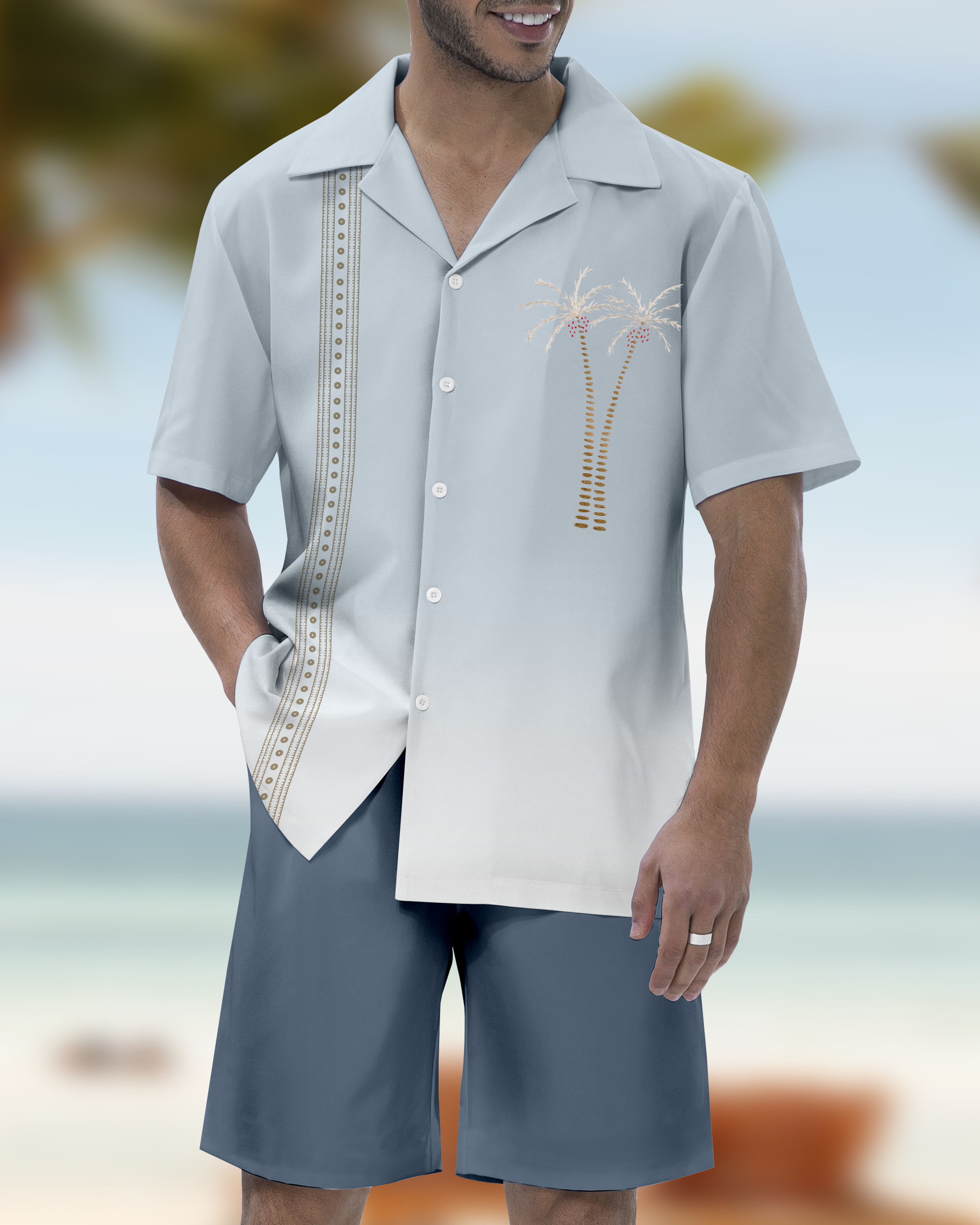 Men's Parrot Head Party Hawaiian Cuban Collar Short Sleeve Shirt Set 057