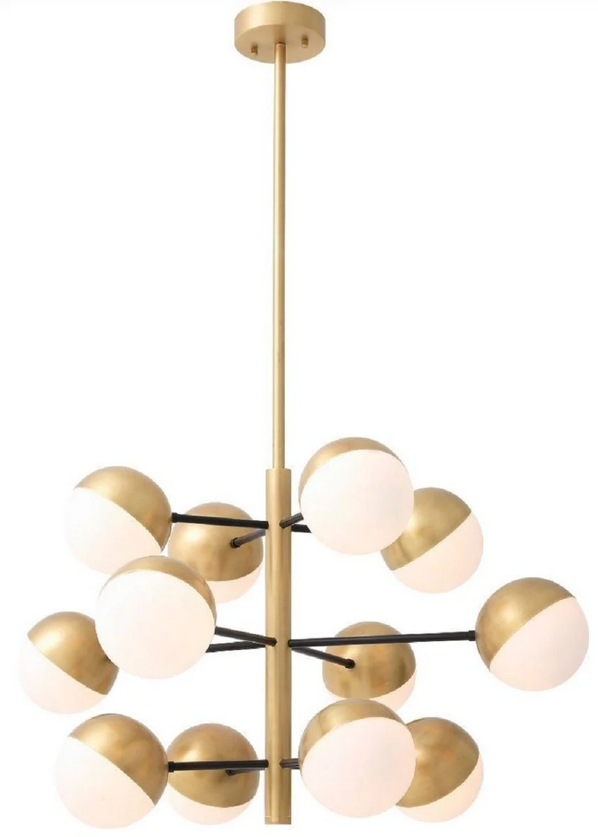 Casa Padrino lámpara de araña de lujo latón antiguo / blanco Ø 94 x A. 55 cm - Lámpara de araña de salón - Lámpara de araña de hotel - Calidad de Lujo