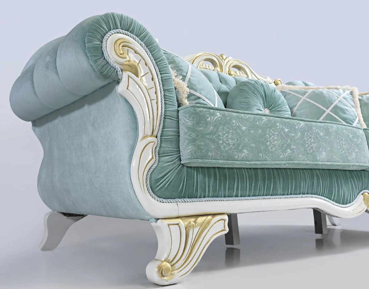 Casa Padrino sof¨¢ de sal¨®n barroco con pedrer¨ªa verde claro / blanco / oro 235 x 87 x A. 102 cm - Muebles de sal¨®n de estilo barroco nobles