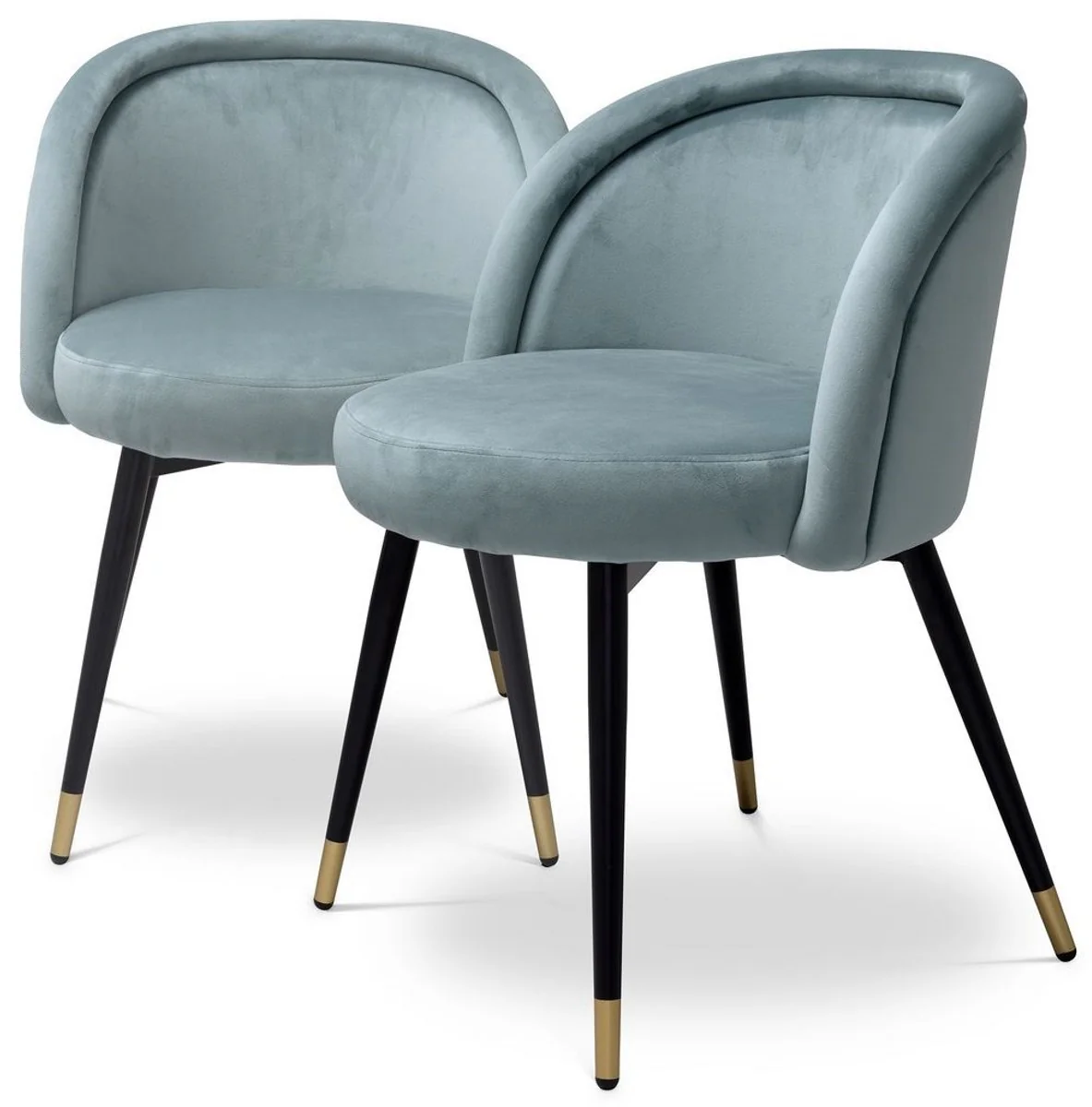 Casa Padrino conjunto de sillas de comedor de lujo azul / negro / lat¨®n 57,5 x 58 x A. 77 cm - Sillas de comedor nobles - Muebles de comedor de lujo